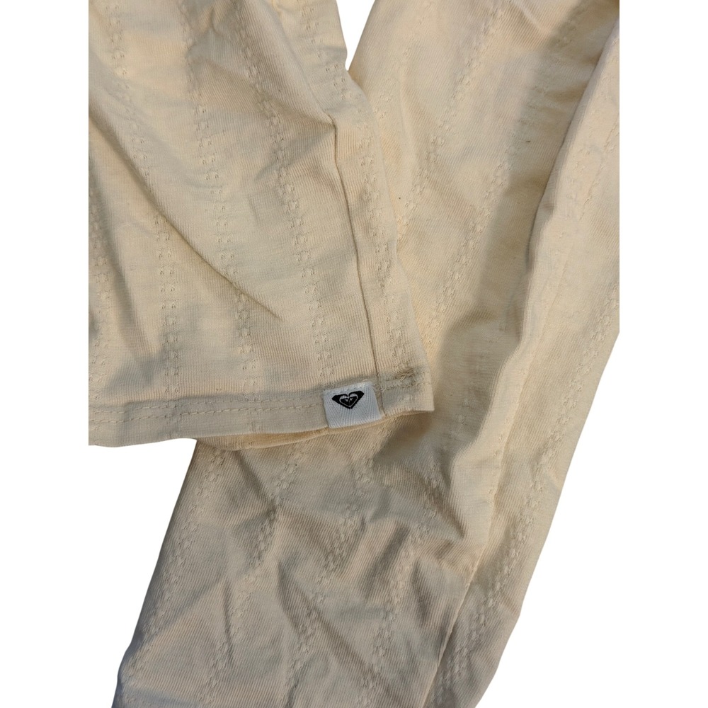 Y2K Roxy Cream Pointelle Knit Long Sleeve Henley Cropped Top Small Coquette Surf - Picture 5 of 6